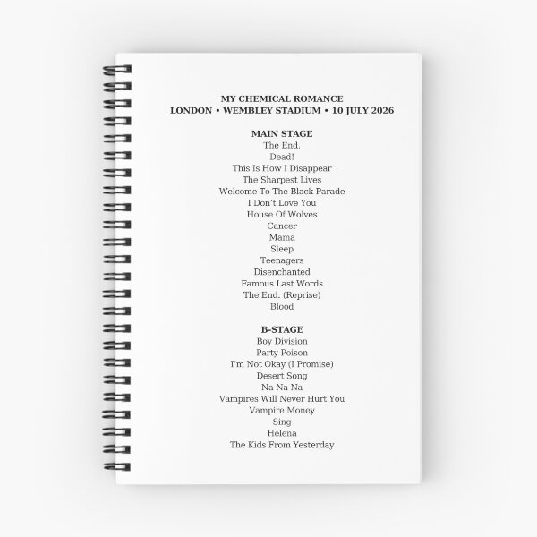 Item preview, MCR 11/07/2026 Setlist (Design 3, Black Text) designed and sold by altmeris.