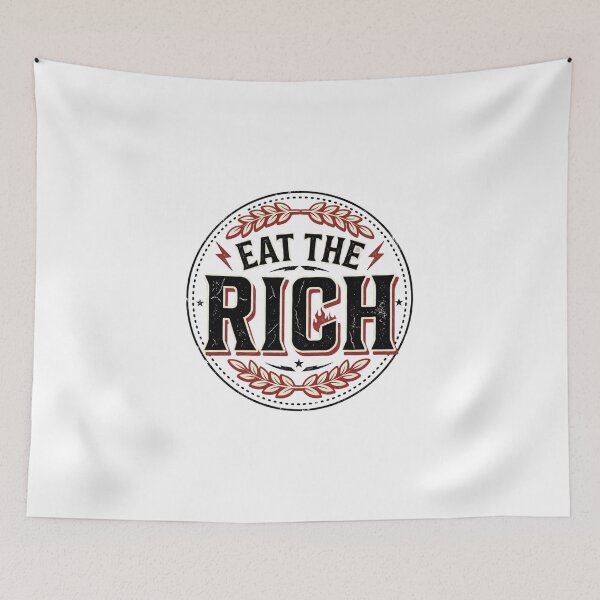 Item preview, Eat The Rich Vintage Badge Typography | Retro Protest Graphic | Distressed Streetwear T-Shirt Design designed and sold by Bhaskar Digital Art.