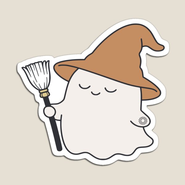 Item preview, Witchy Cute Ghost Holding Broomstick Halloween Aesthetic designed and sold by suncorner28.