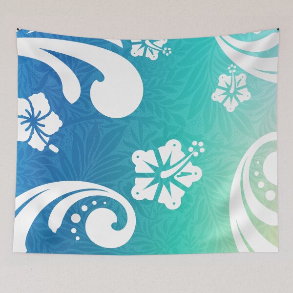 Item preview, Tropical White Hibiscus Pattern on Turquoise Gradient | Elegant Floral Inspired by the Islands designed and sold by Pics'Elle Creations.