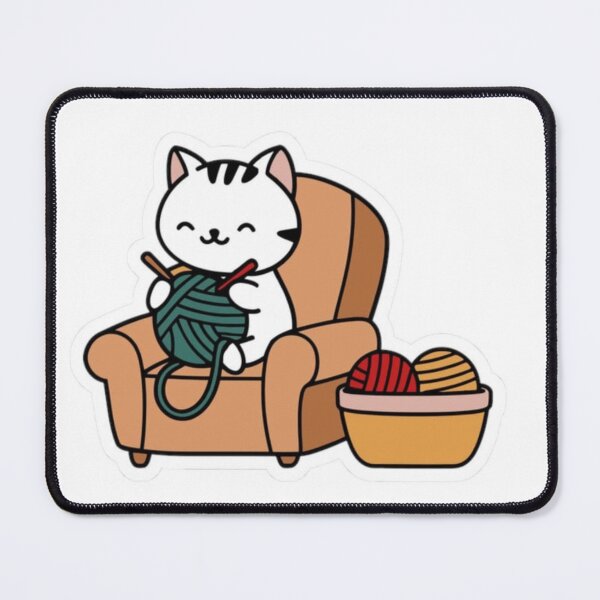 Item preview, Cute Knitting Cat in Armchair Kawaii Sticker designed and sold by Pink Chaos Club.