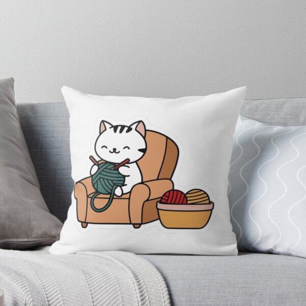 Item preview, Cute Knitting Cat in Armchair Kawaii Sticker designed and sold by     Pink Chaos Club.