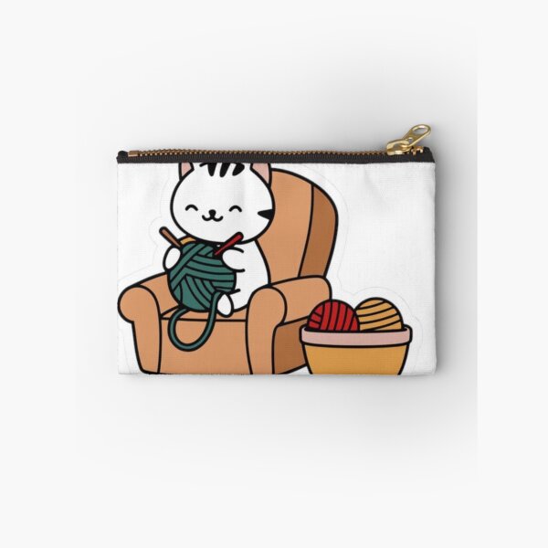 Item preview, Cute Knitting Cat in Armchair Kawaii Sticker designed and sold by     Pink Chaos Club.