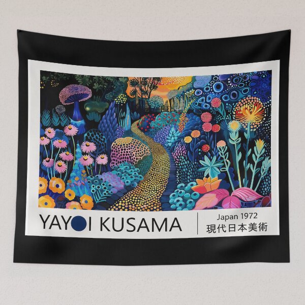 Item preview, Inspired by Yayoi Kusama Psychedelic Flower Path Poster, Colorful Japanese Modern Art Print, Vibrant Dot Art Wall Decor Japan 1972 Style designed and sold by MorningJoco.