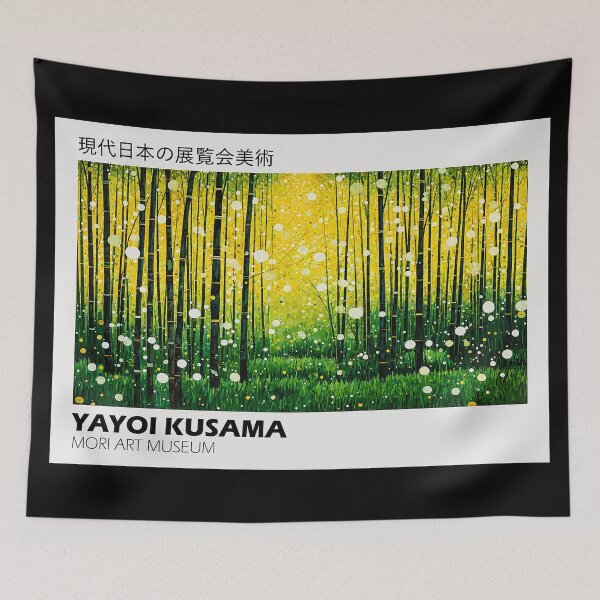Item preview, Inspired by Yayoi Kusama Bamboo Forest Dots Poster, Mori Art Museum Japanese Modern Art Print, Glowing Yellow Green Nature Wall Decor designed and sold by MorningJoco.