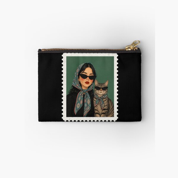 Item preview, Vintage Cat Lover Art | Stylish Woman & Cool Cat Matching Scarf Retro Illustration | Aesthetic Feline Fashion Gift designed and sold by SpaceConcept.