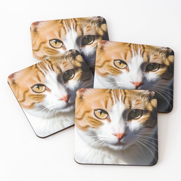 Item preview, Animals - Ginger and White Cat, Amber Gaze on Black Background designed and sold by World-Pets.