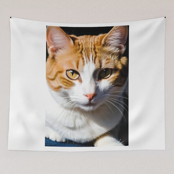 Item preview, Animals - Ginger and White Cat, Amber Gaze on Black Background designed and sold by World-Pets.