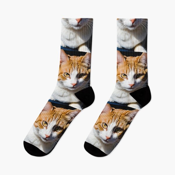 Item preview, Animals - Ginger and White Cat, Amber Gaze on Black Background designed and sold by World-Pets.
