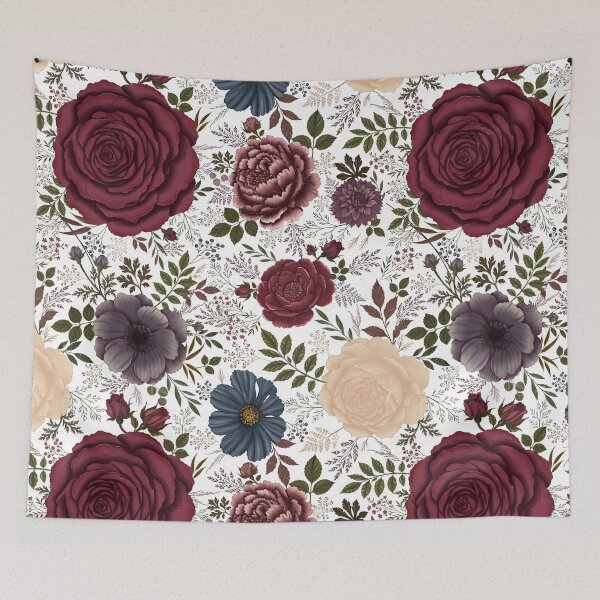 Item preview, Vintage Moody Floral Pattern | Burgundy Rose Botanical on Antique Cream | Cottagecore Seamless Print designed and sold by neenu-bhasin11.