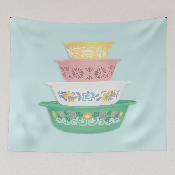 Item preview, Retro Pyrex stack on blue 2 designed and sold by Cat Delli-Bovi.