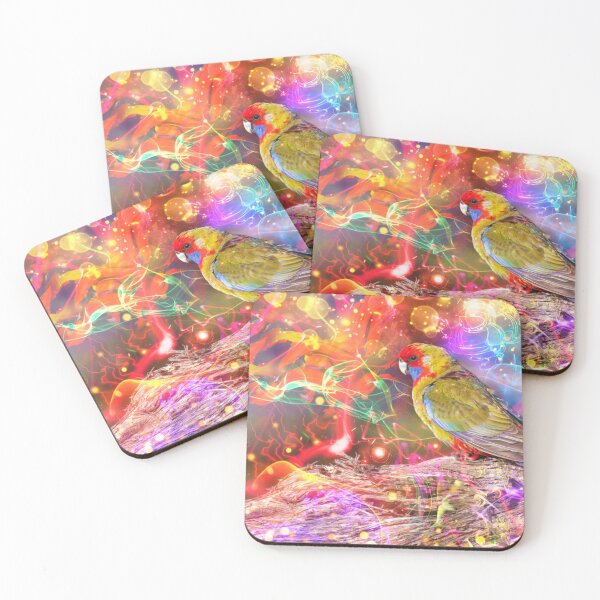Item preview, Crimson Rosella with Abstract Colorful Energy designed and sold by montanezshops.