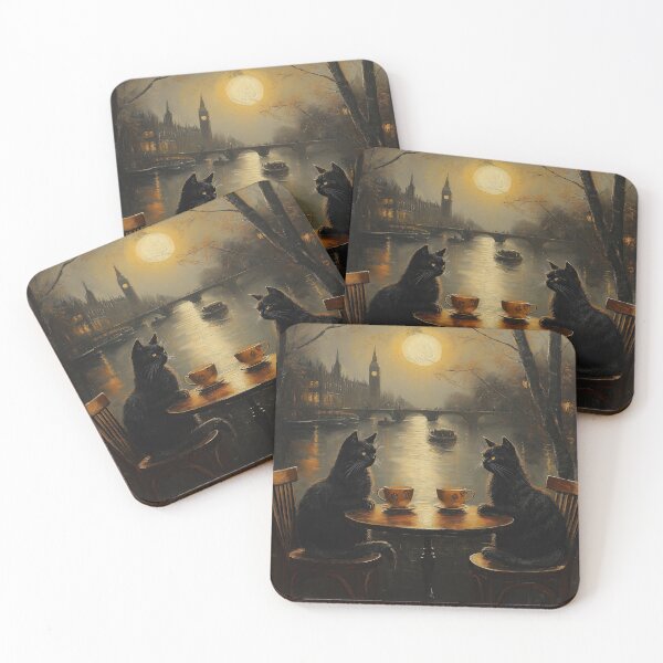 Item preview, Black cats having tea on a full moon designed and sold by Erika Kaisersot.