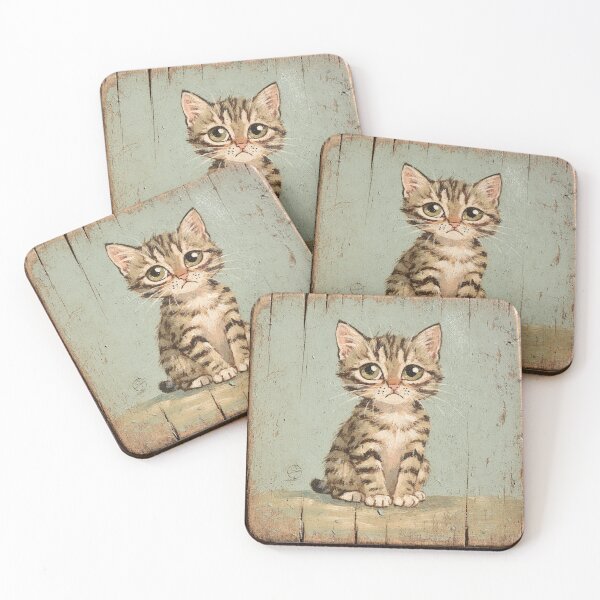 Item preview, Worried Tiny Kitten Folk Portrait designed and sold by PictorialWhimsy.