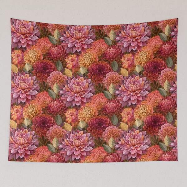 Item preview, Lush Dahlias Print - Retro Flower Floral - Christmas Gifts For Wife designed and sold by RoyalStarsPatts.