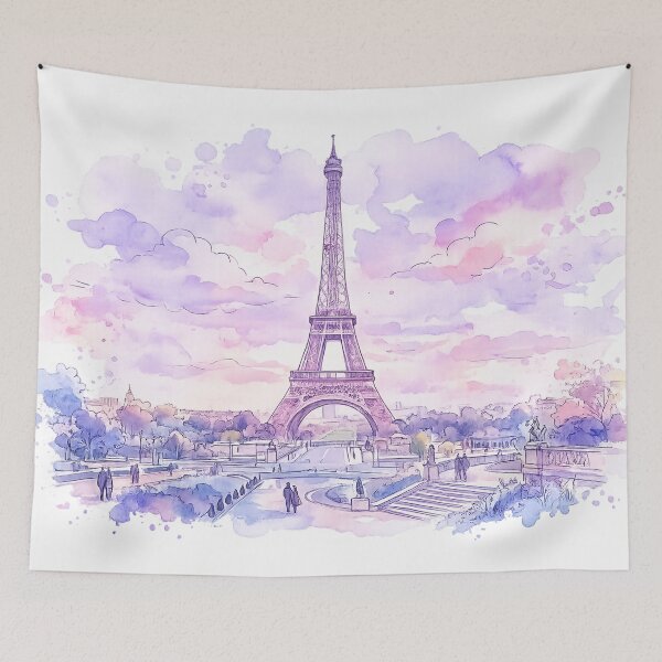 Item preview, Lilac Eiffel Tower Watercolour Painting Art designed and sold by Stenbie.