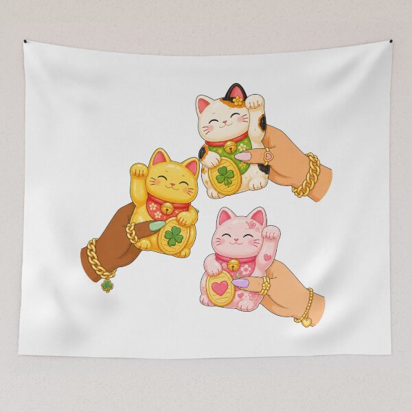 Item preview, Hands Holding Maneki Neko Lucky Cats Illustration designed and sold by DjFreeq.