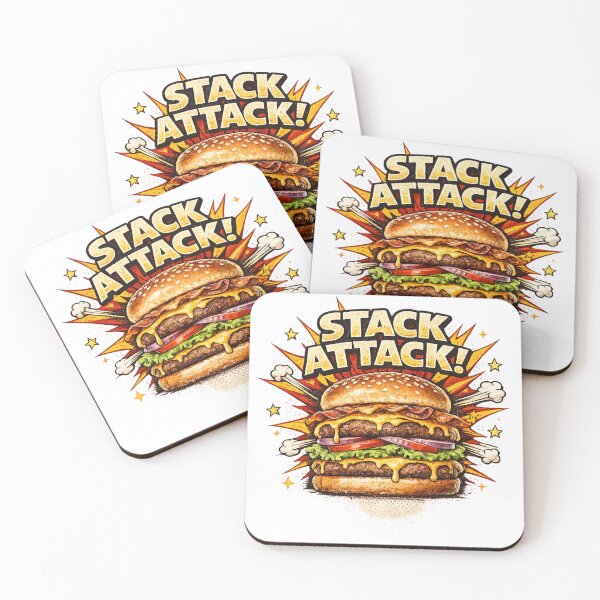 Item preview, Stack Attack: Comic Book Burger Double Patty Bold Typography Art designed and sold by irfanshikh.