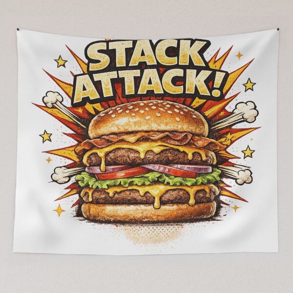 Item preview, Stack Attack: Comic Book Burger Double Patty Bold Typography Art designed and sold by irfanshikh.