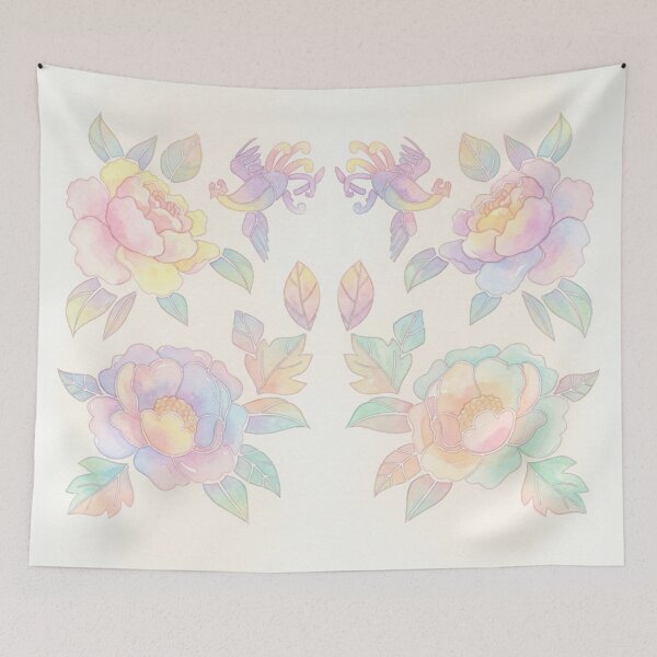 Item preview, Korean Traditional Hwarot Floral Bird Watercolor Pattern designed and sold by Yiruda-Art.