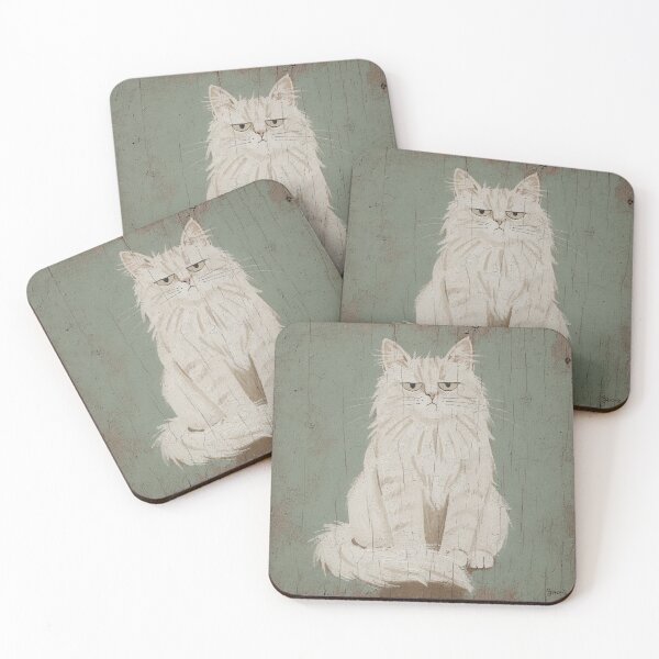 Item preview, Unimpressed Fluffy White Cat Folk Art designed and sold by PictorialWhimsy.