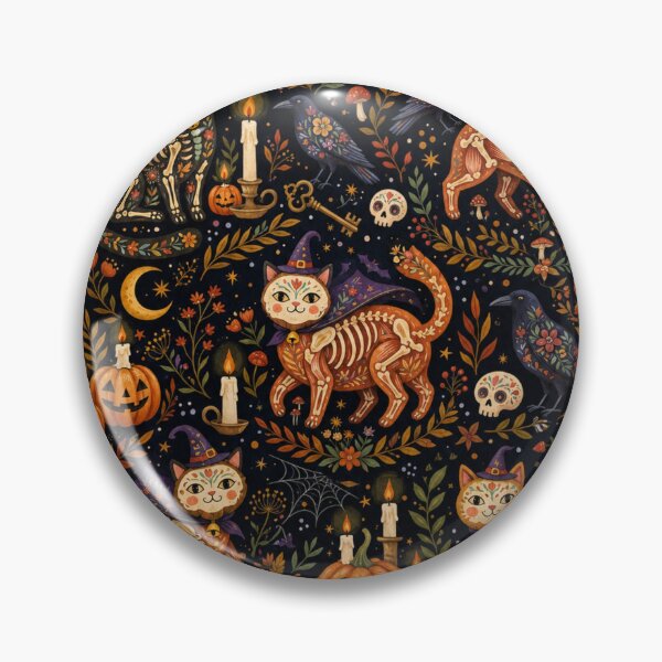 Item preview, Vintage Halloween Skeleton Cat Seamless Pattern designed and sold by Iampoji.