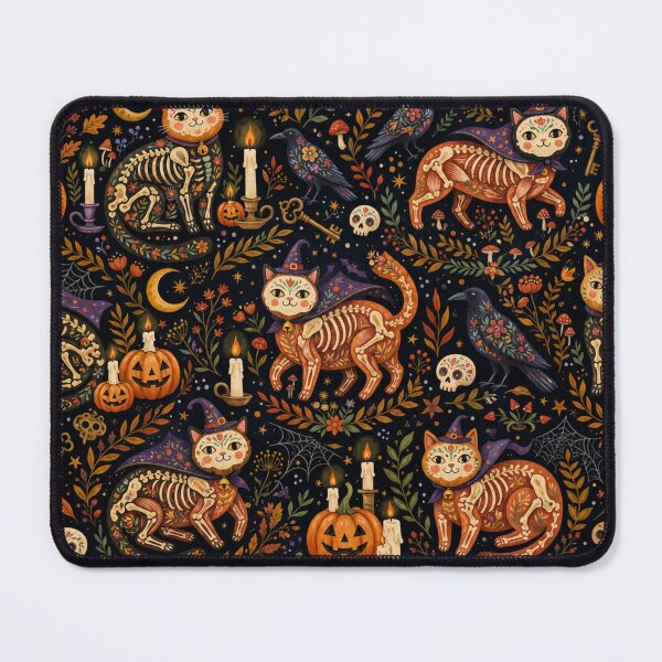Item preview, Vintage Halloween Skeleton Cat Seamless Pattern designed and sold by Iampoji.