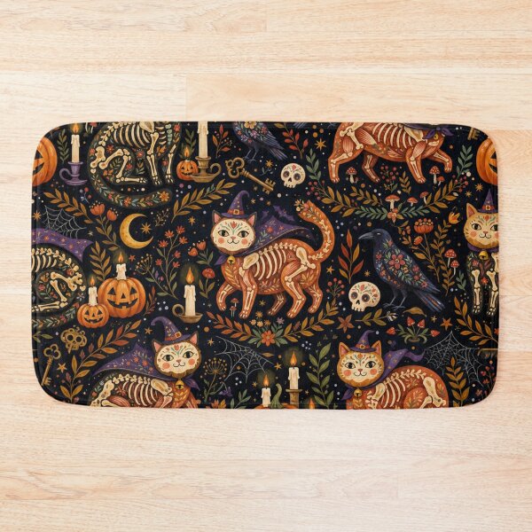Item preview, Vintage Halloween Skeleton Cat Seamless Pattern designed and sold by Iampoji.