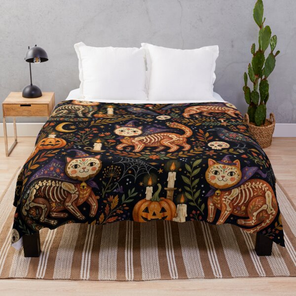 Item preview, Vintage Halloween Skeleton Cat Seamless Pattern designed and sold by Iampoji.
