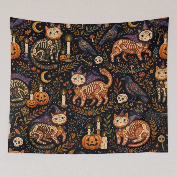 Item preview, Vintage Halloween Skeleton Cat Seamless Pattern designed and sold by Iampoji.