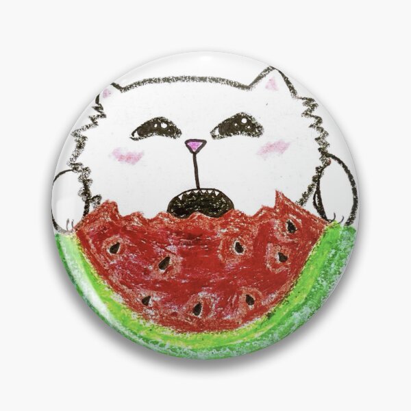Item preview, Cute White Cat Eating Watermelon Crayon Drawing designed and sold by MagicYana.