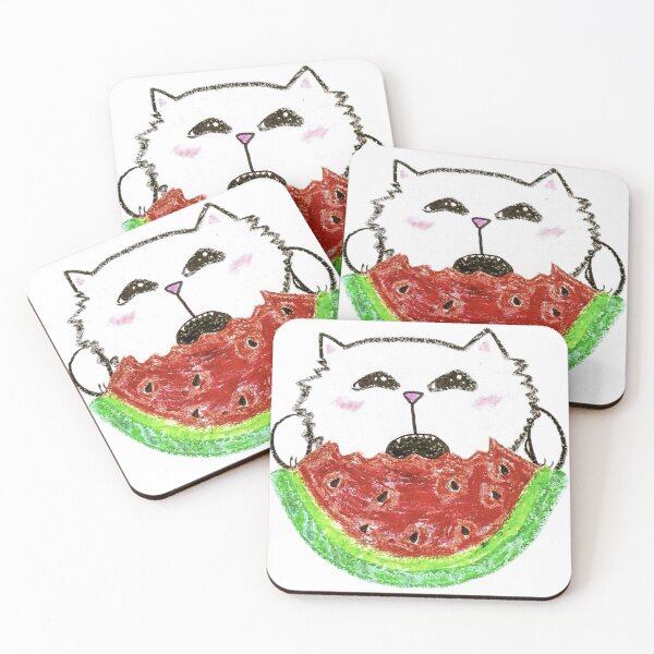 Item preview, Cute White Cat Eating Watermelon Crayon Drawing designed and sold by MagicYana.
