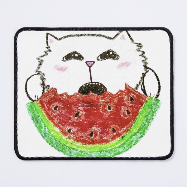 Item preview, Cute White Cat Eating Watermelon Crayon Drawing designed and sold by MagicYana.