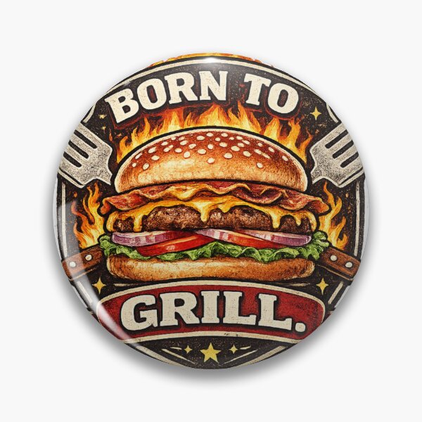 Item preview, Born To Grill: BBQ Flame Motivation Lifestyle Badge Design designed and sold by irfanshikh.