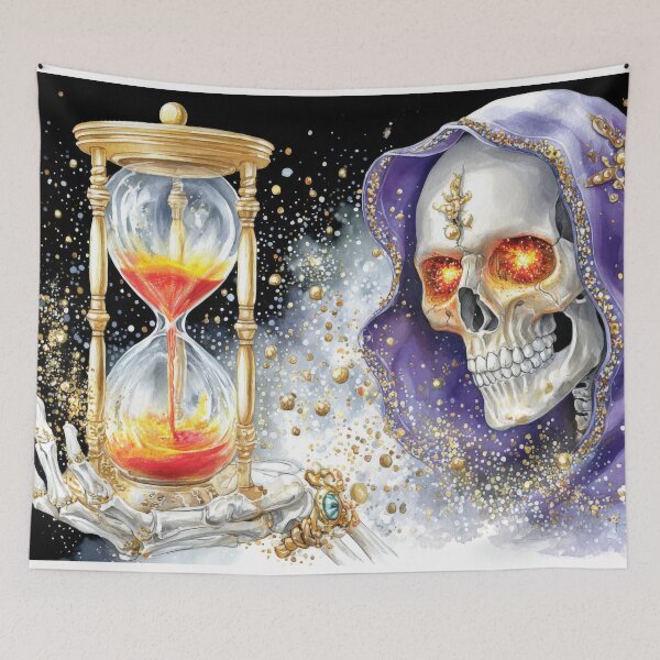 Item preview, Purple Hood Skull with Hourglass Puzzle Dark Fantasy Gothic Art designed and sold by olenapetol.