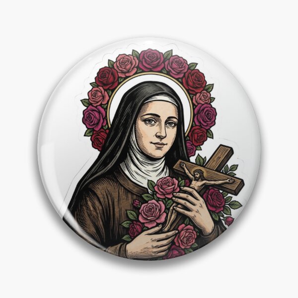Item preview, St Therese of Lisieux Vintage Woodcut Rose Halo Catholic designed and sold by raedattia.