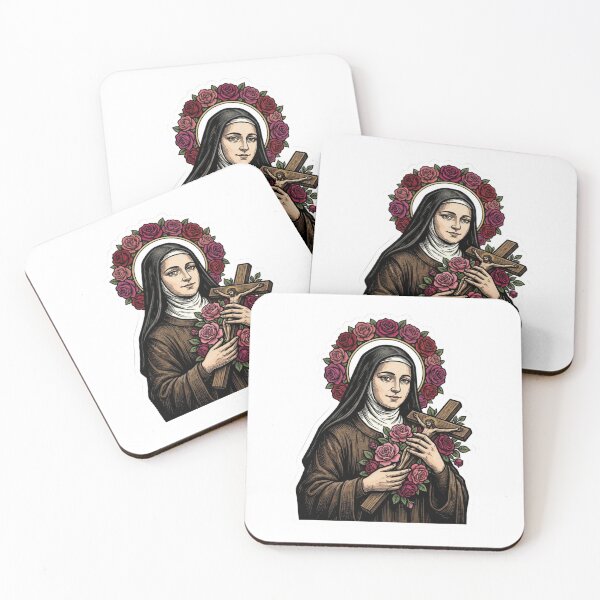 Item preview, St Therese of Lisieux Vintage Woodcut Rose Halo Catholic designed and sold by raedattia.