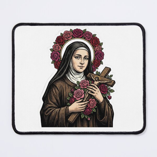 Item preview, St Therese of Lisieux Vintage Woodcut Rose Halo Catholic designed and sold by raedattia.