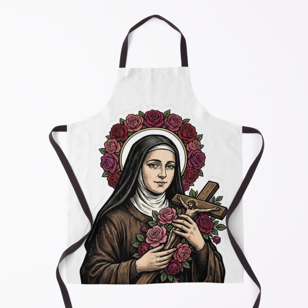 Item preview, St Therese of Lisieux Vintage Woodcut Rose Halo Catholic designed and sold by raedattia.