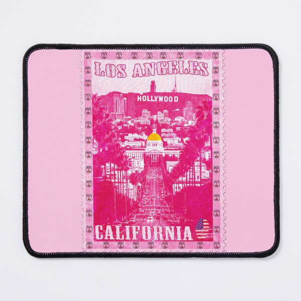 Item preview, Los Angeles Pink Vintage Postage Stamp California | Retro Hollywood skyline | City of Angels souvenir designed and sold by Youngkev-arts.