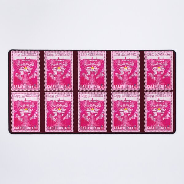 Item preview, Los Angeles Pink Vintage Postage Stamp California | Retro Hollywood skyline | City of Angels souvenir designed and sold by Youngkev-arts.