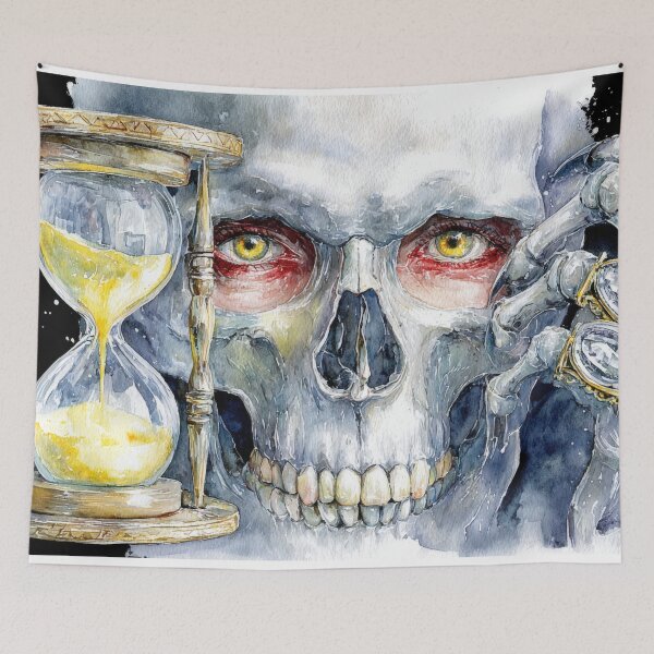 Item preview, Skull Close Up with Hourglass Puzzle Dark Gothic Time Concept Art designed and sold by olenapetol.