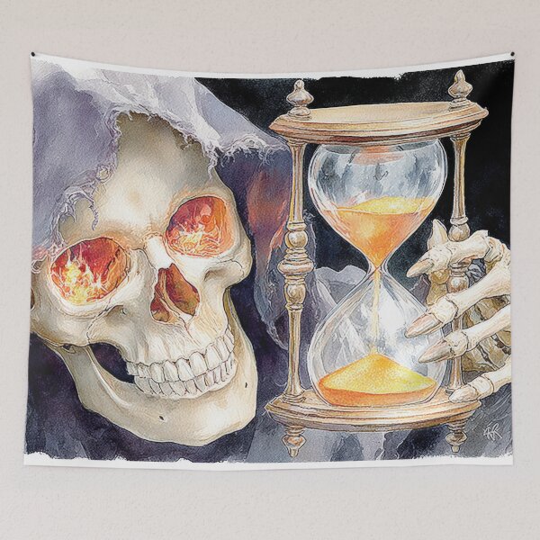 Item preview, Skull Holding Hourglass Puzzle Gothic Death and Time Dark Art designed and sold by olenapetol.