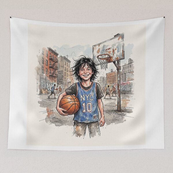 Aperçu de l'œuvre Funny Teenage Boy Basketball Portrait créée et vendue par Home Decor Art.