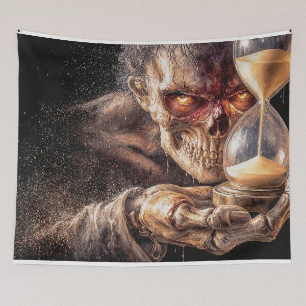 Item preview, Realistic Skull with Hourglass Puzzle Dark Horror Gothic Time Concept designed and sold by olenapetol.