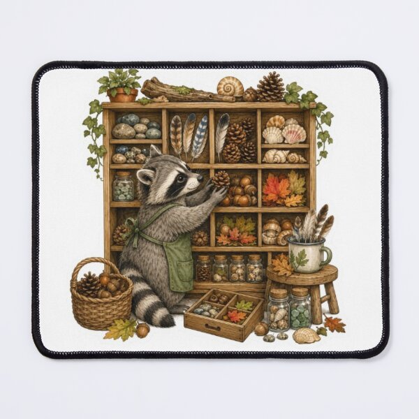 Item preview, Raccoon Organizing Forest Treasures on Shelves designed and sold by Snurly.
