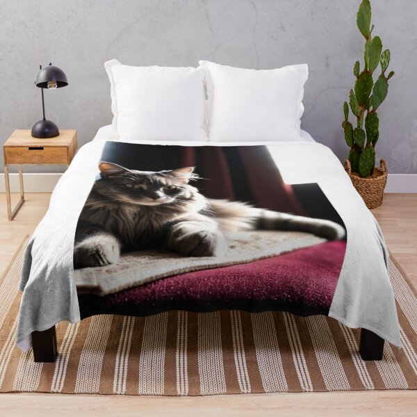 Item preview, Animals - Gray and White Cat, Theatrical Portrait on Burgundy Velvet designed and sold by World-Pets.