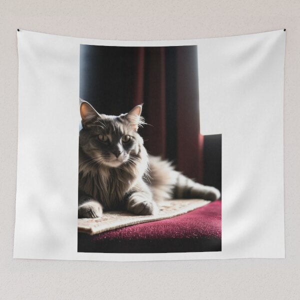 Item preview, Animals - Gray and White Cat, Theatrical Portrait on Burgundy Velvet designed and sold by World-Pets.