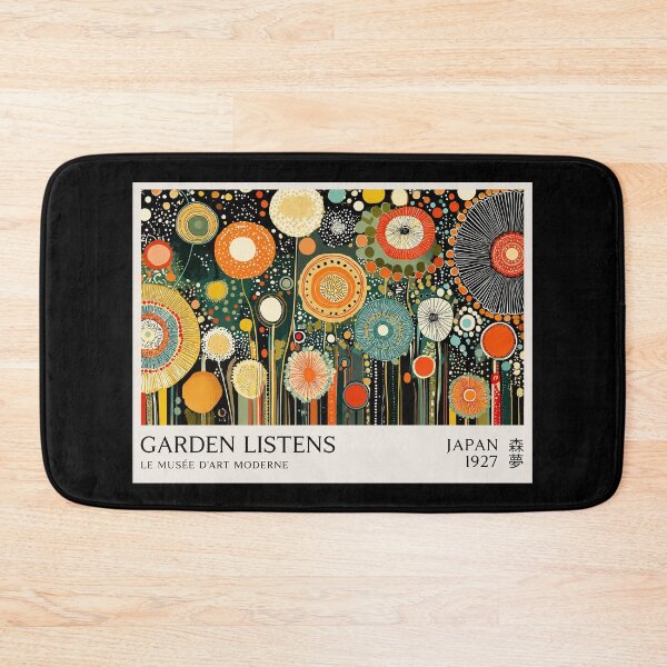 Aperçu de l'œuvre Affiche d'art moderne japonais « Le jardin écoute », imprimé de fleurs circulaires colorées, décoration murale du Musée d'Art Moderne du Japon de 1927 créée et vendue par MorningJoco.