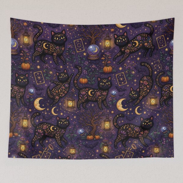 Item preview, Black Cat Halloween Witchy Seamless Pattern designed and sold by Iampoji.